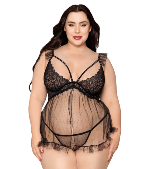 Babydoll grande taille noir et string assorti - DG13694XBLK
